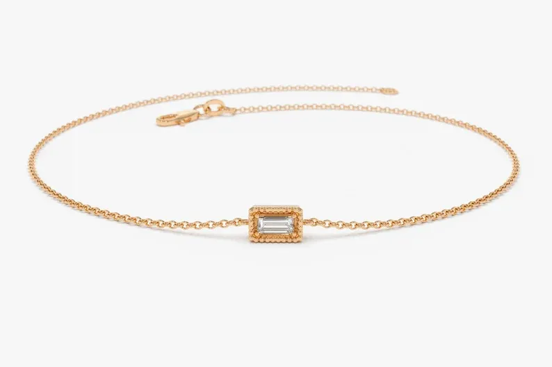 0.06CTW Moissanite Minimalist Baguette Cut Bracelet