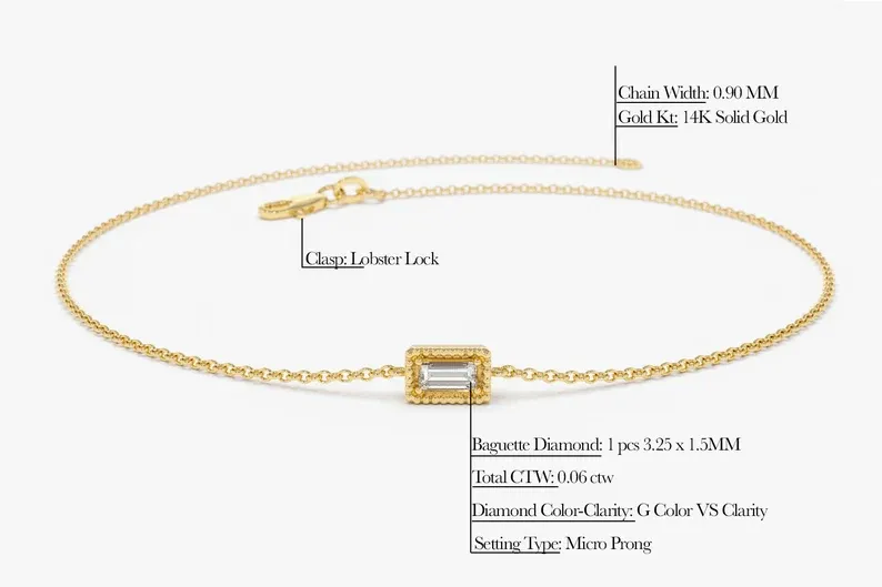 0.06CTW Moissanite Minimalist Baguette Cut Bracelet