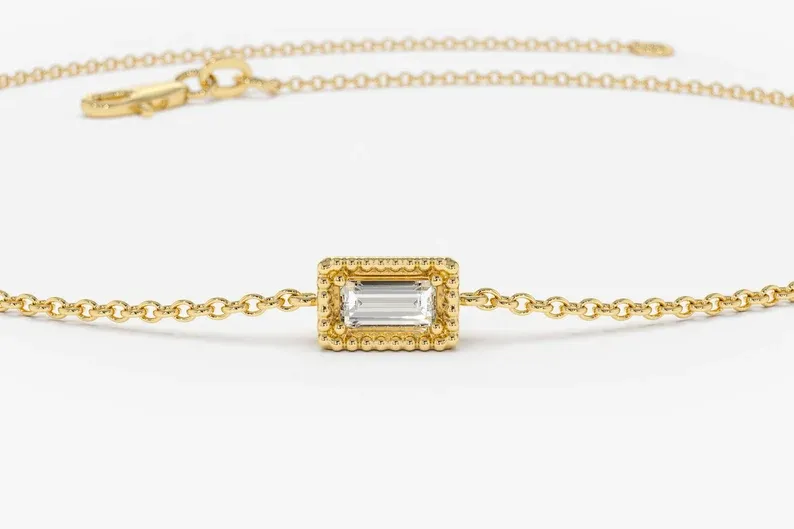 0.06CTW Moissanite Minimalist Baguette Cut Bracelet