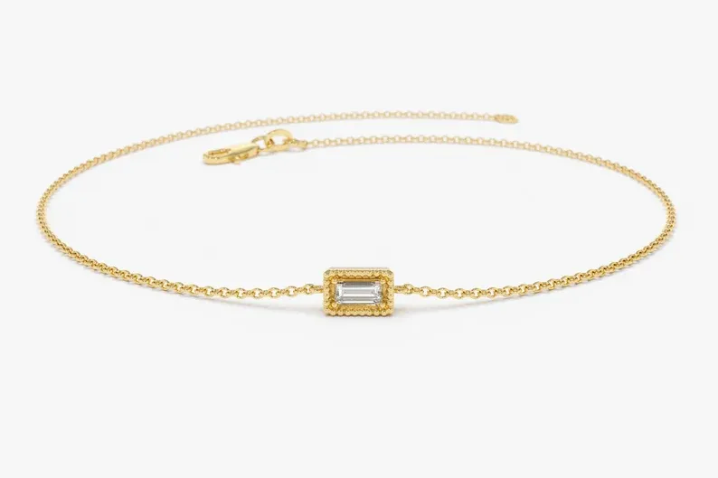 0.06CTW Moissanite Minimalist Baguette Cut Bracelet