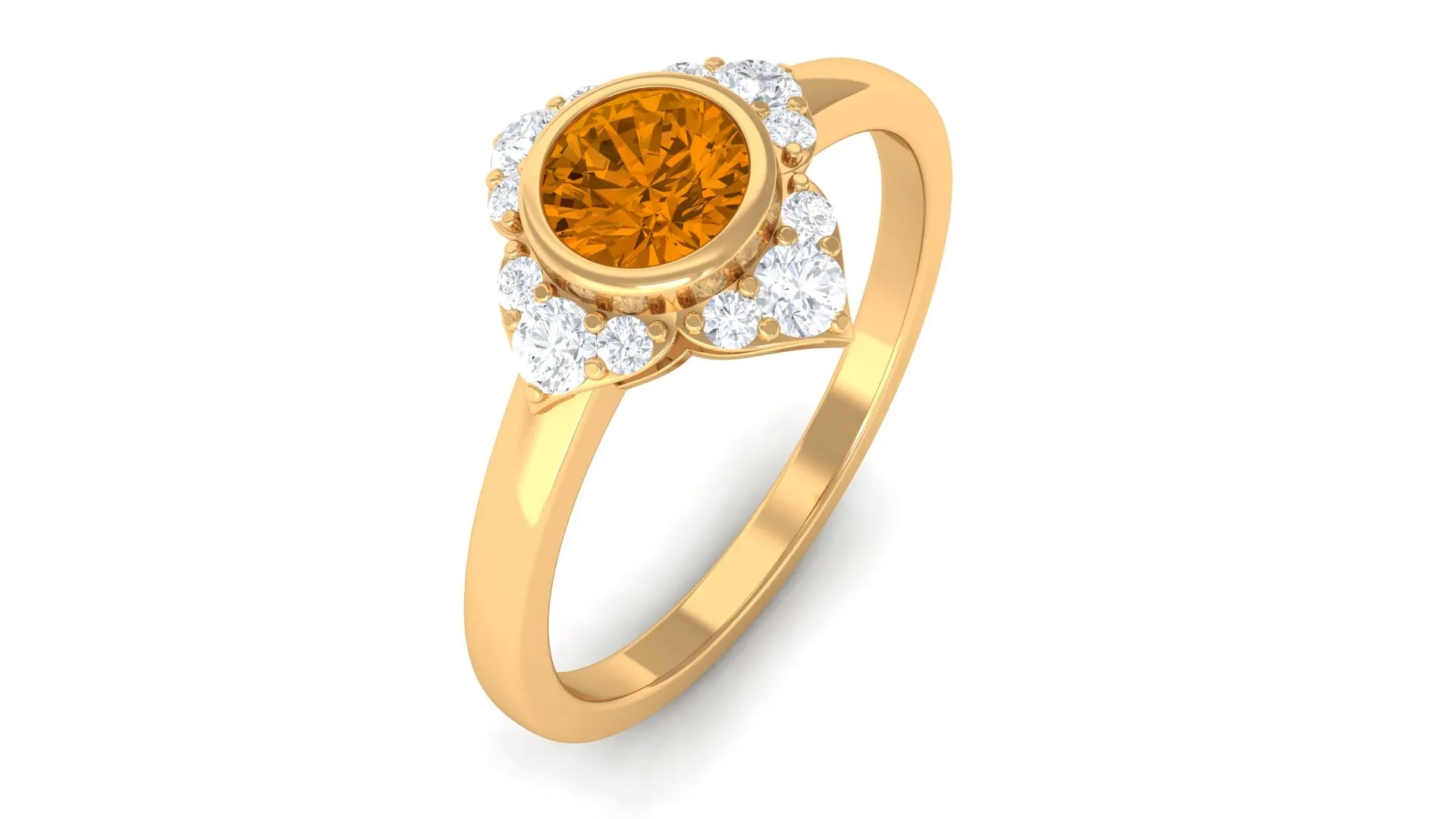 0.50 CT Natural Citrine Floral Engagement Ring with Diamond Accent