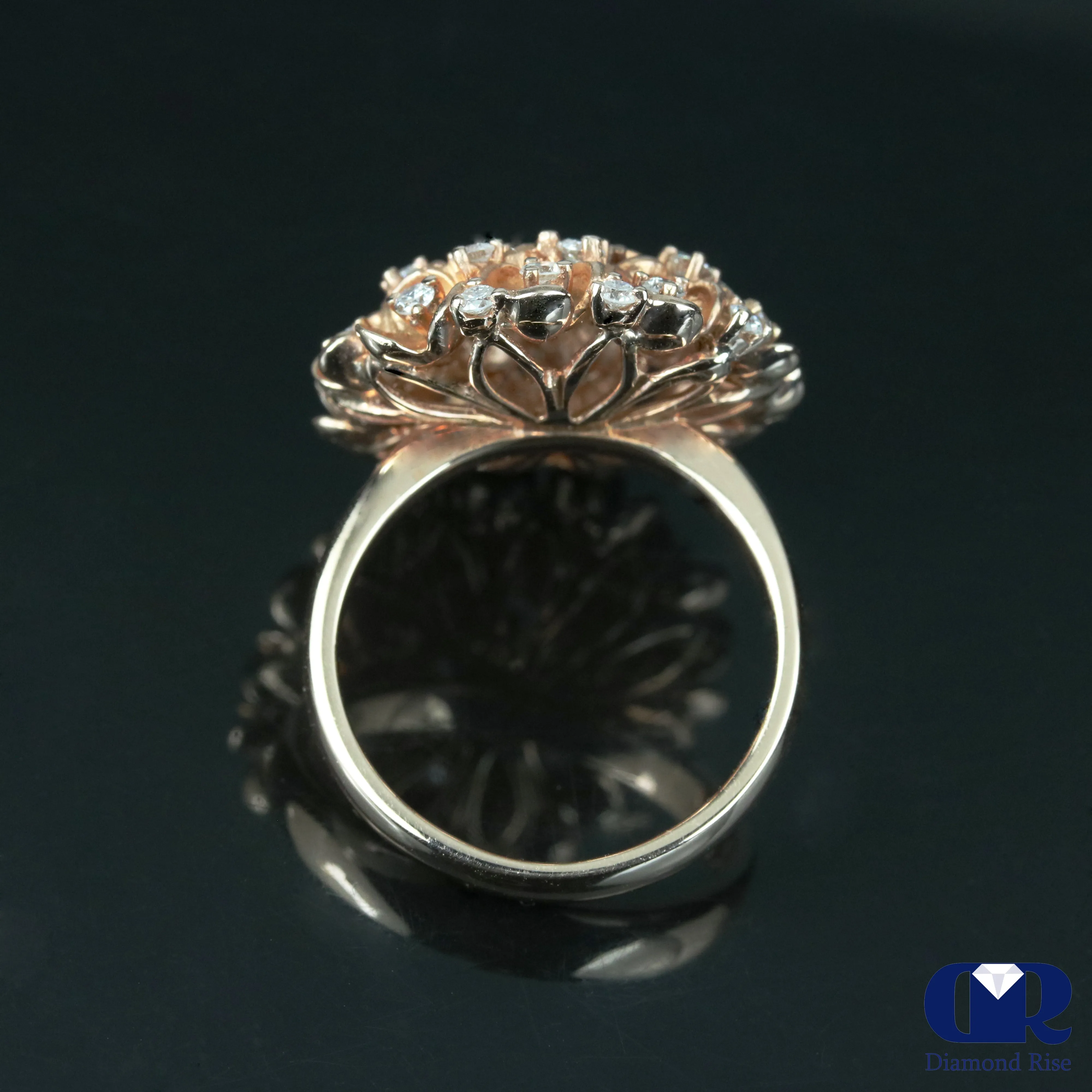 0.70 Ct Diamond Flower Blossomed Cocktail Ring Right Hand Ring I4K Gold