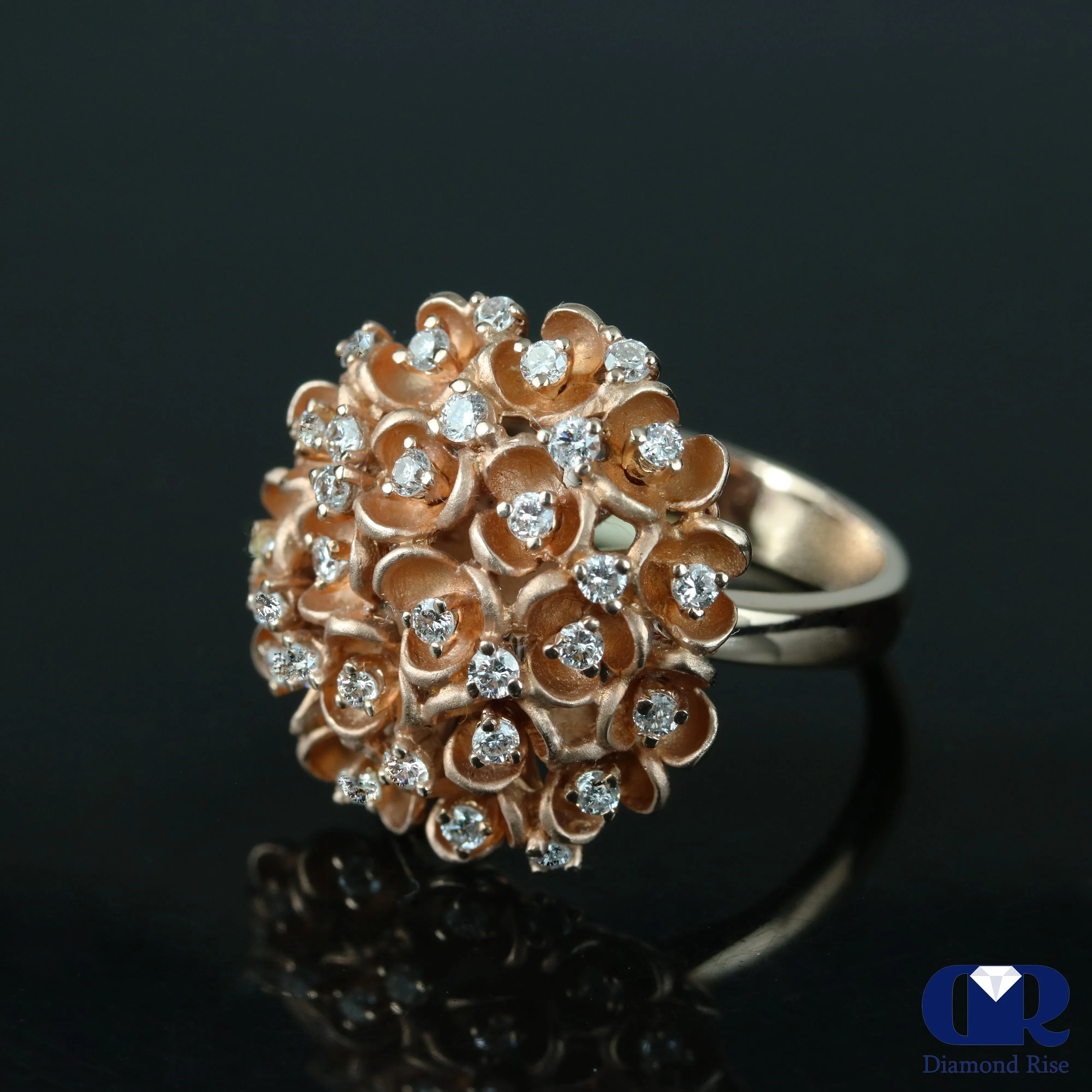 0.70 Ct Diamond Flower Blossomed Cocktail Ring Right Hand Ring I4K Gold