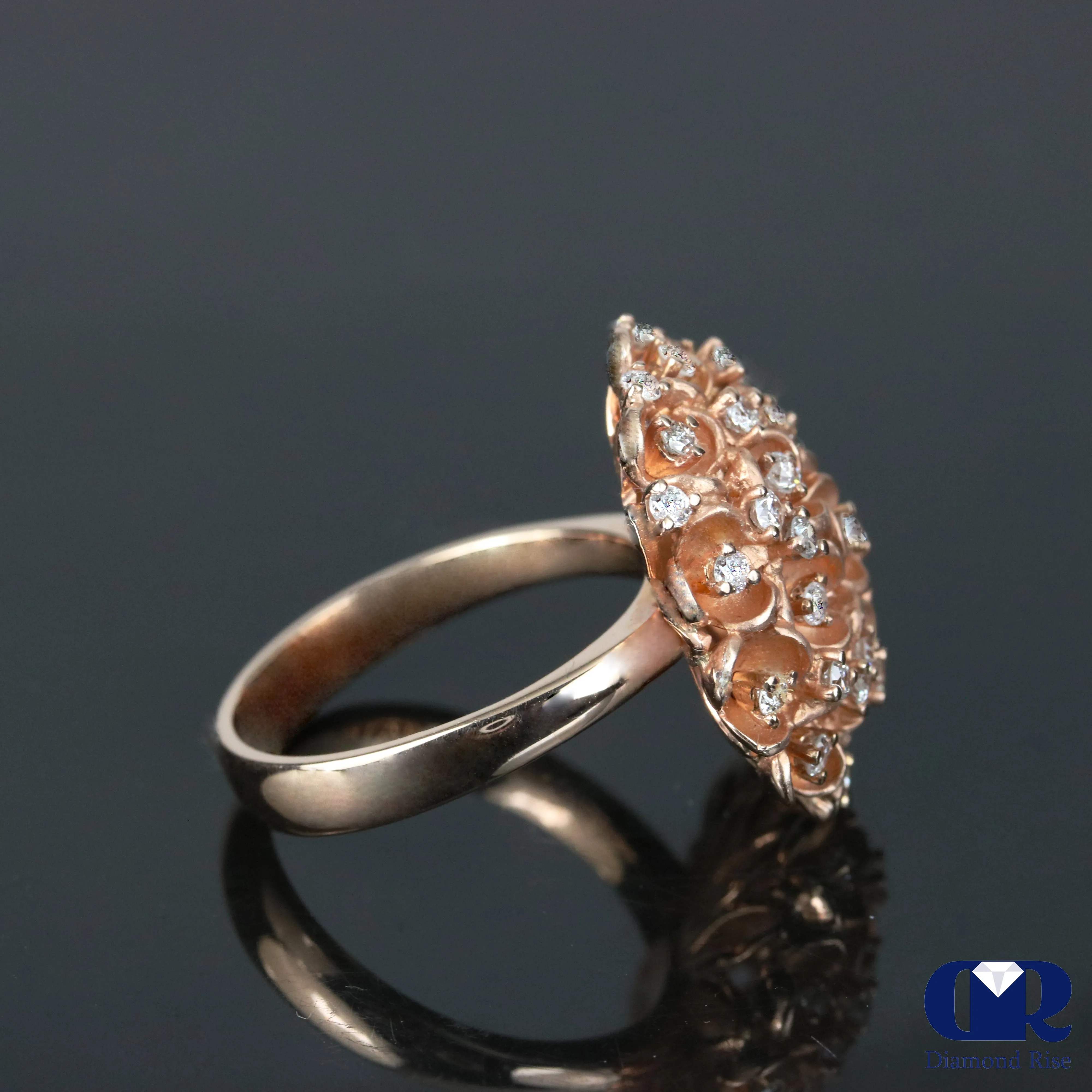 0.70 Ct Diamond Flower Blossomed Cocktail Ring Right Hand Ring I4K Gold