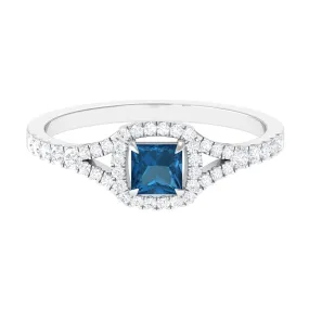 1 CT Designer London Blue Topaz and Diamond Accent Engagement Ring