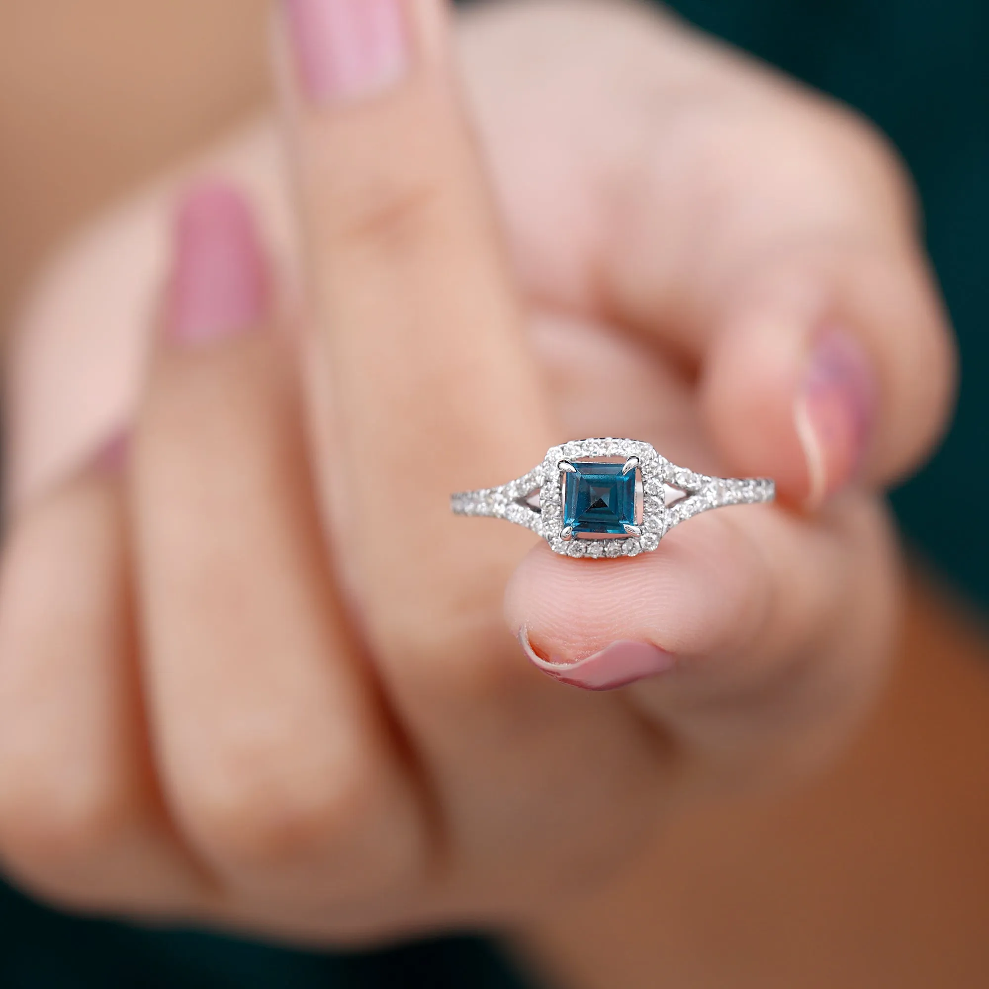 1 CT Designer London Blue Topaz and Diamond Accent Engagement Ring