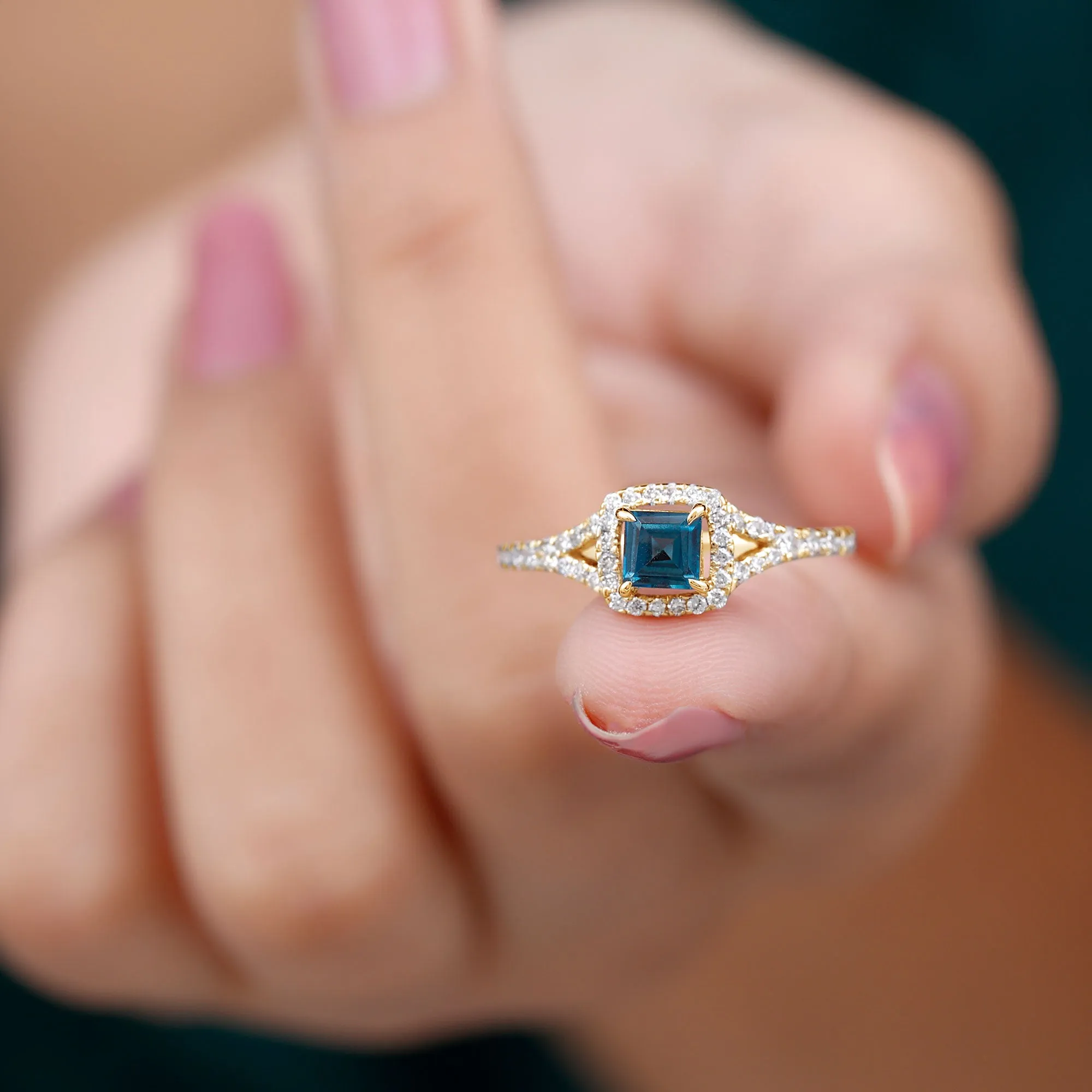 1 CT Designer London Blue Topaz and Diamond Accent Engagement Ring