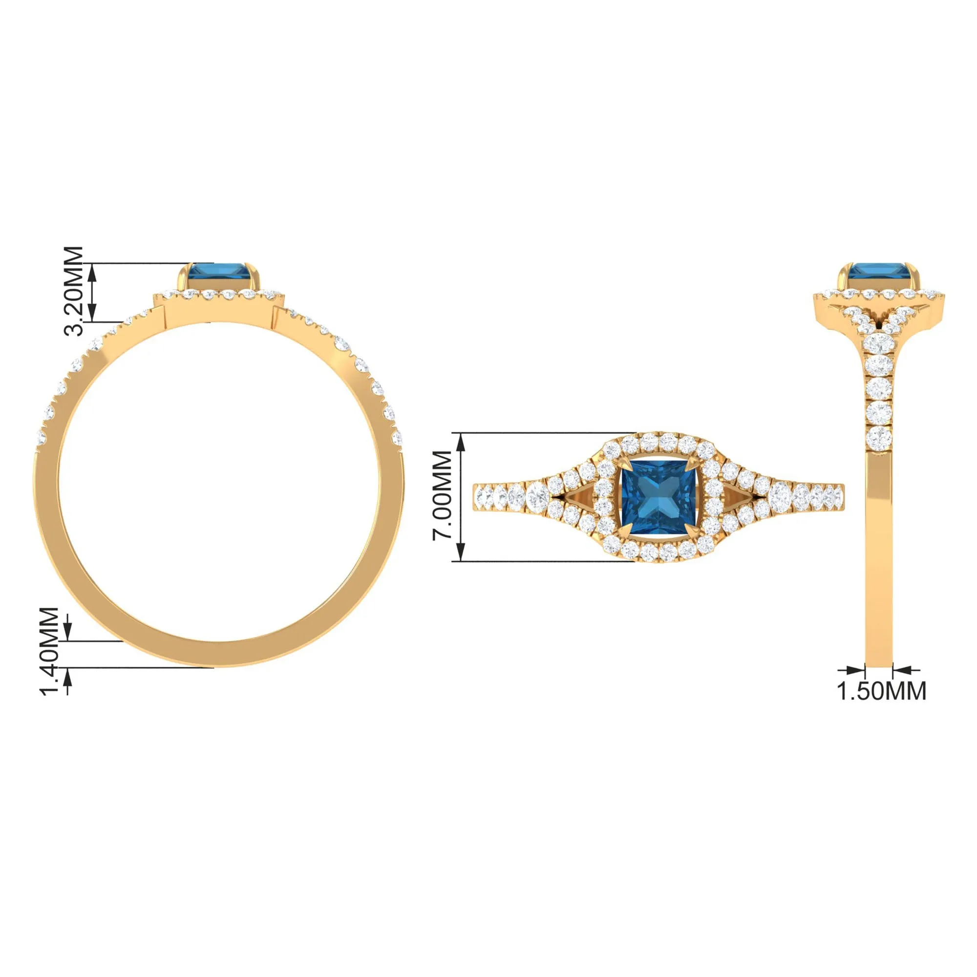 1 CT Designer London Blue Topaz and Diamond Accent Engagement Ring