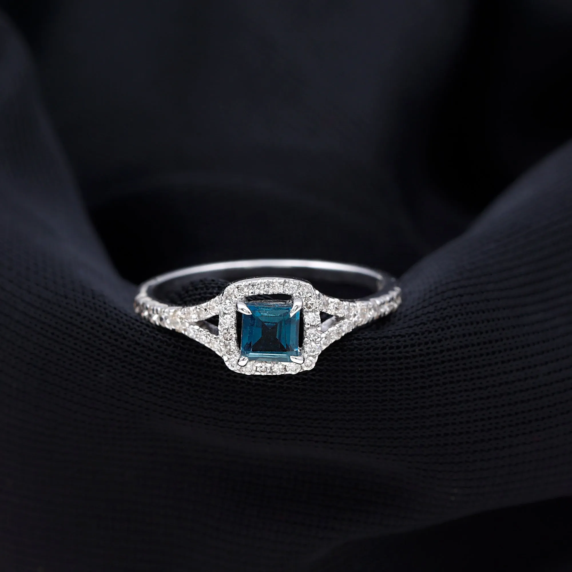 1 CT Designer London Blue Topaz and Diamond Accent Engagement Ring