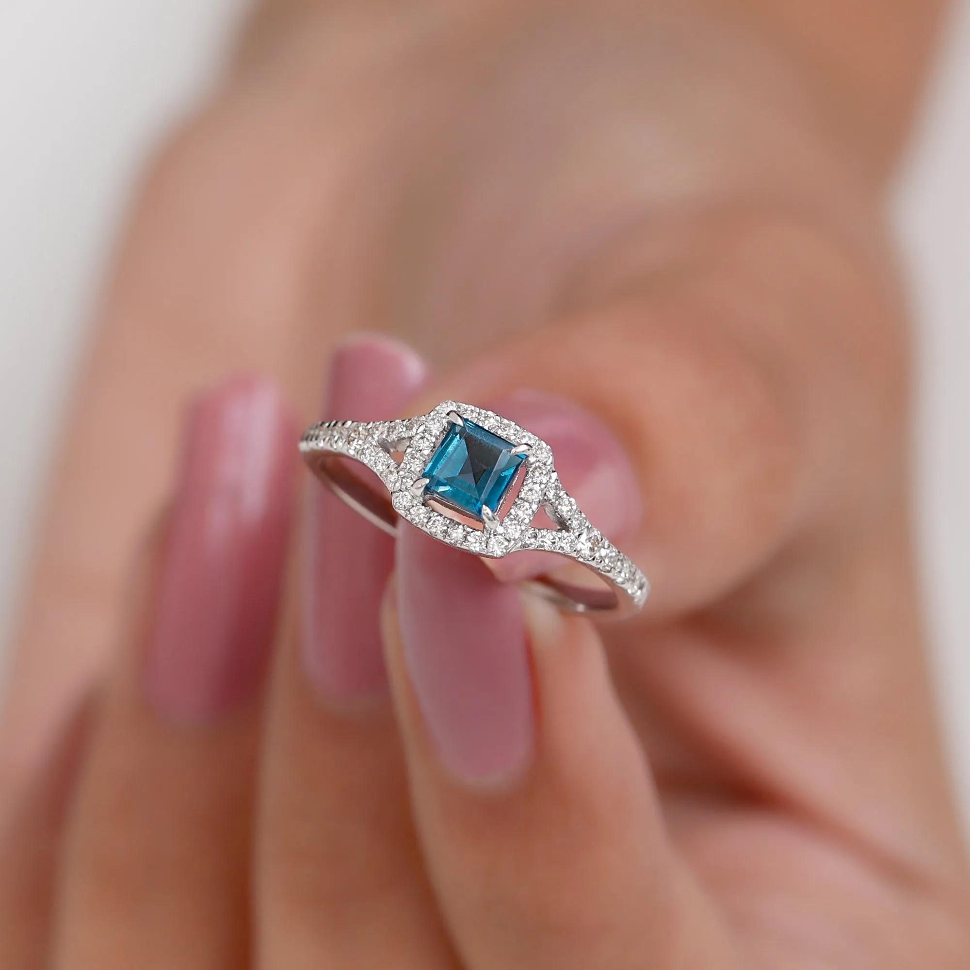 1 CT Designer London Blue Topaz and Diamond Accent Engagement Ring