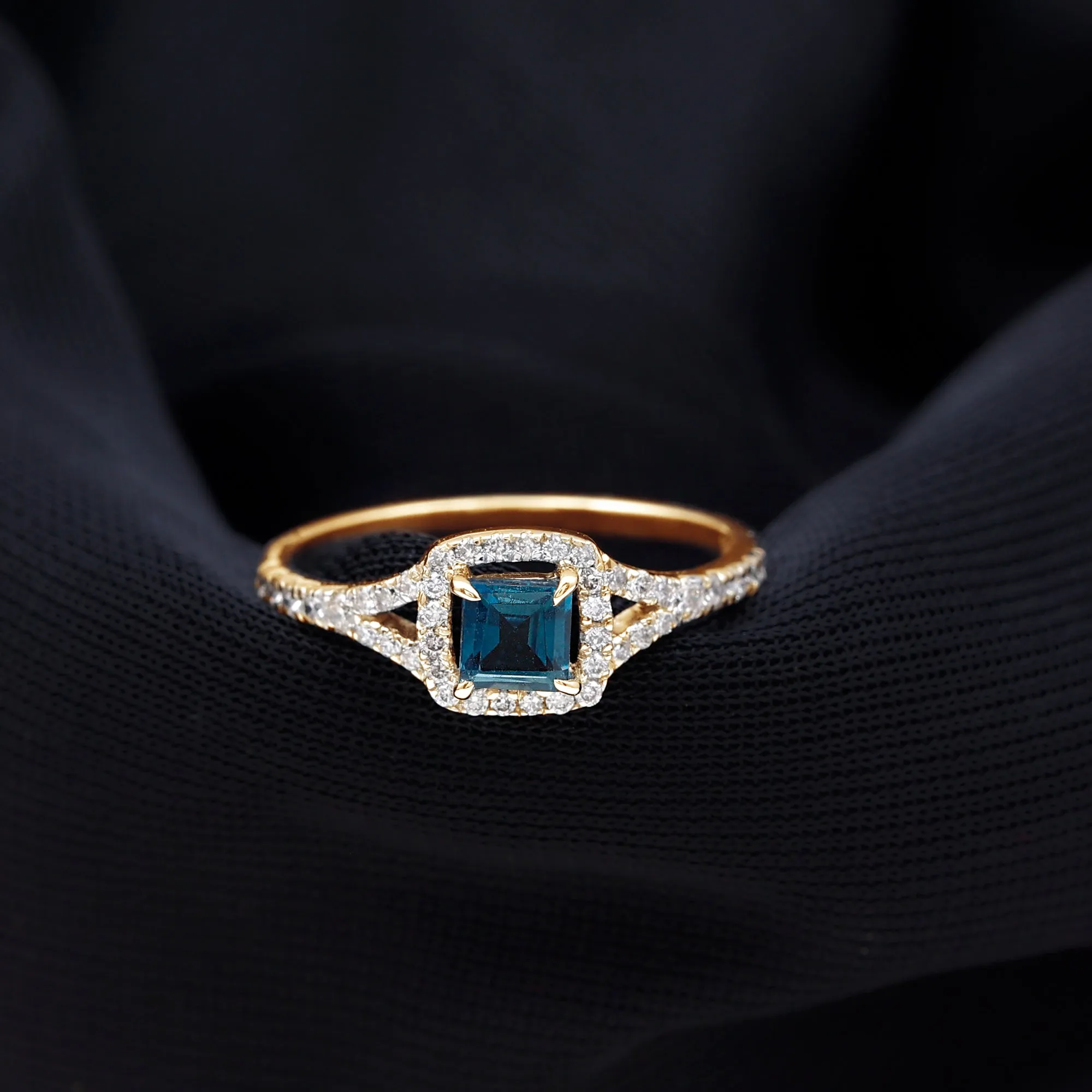 1 CT Designer London Blue Topaz and Diamond Accent Engagement Ring