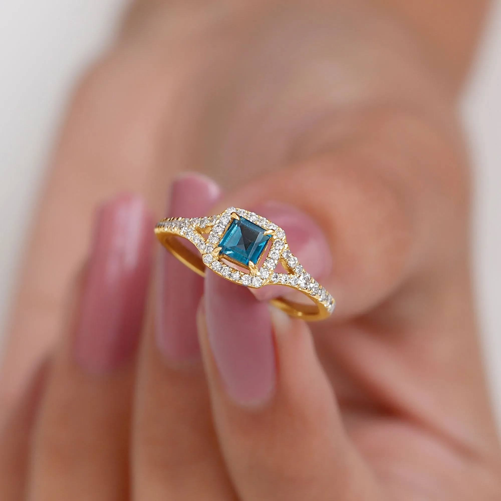 1 CT Designer London Blue Topaz and Diamond Accent Engagement Ring