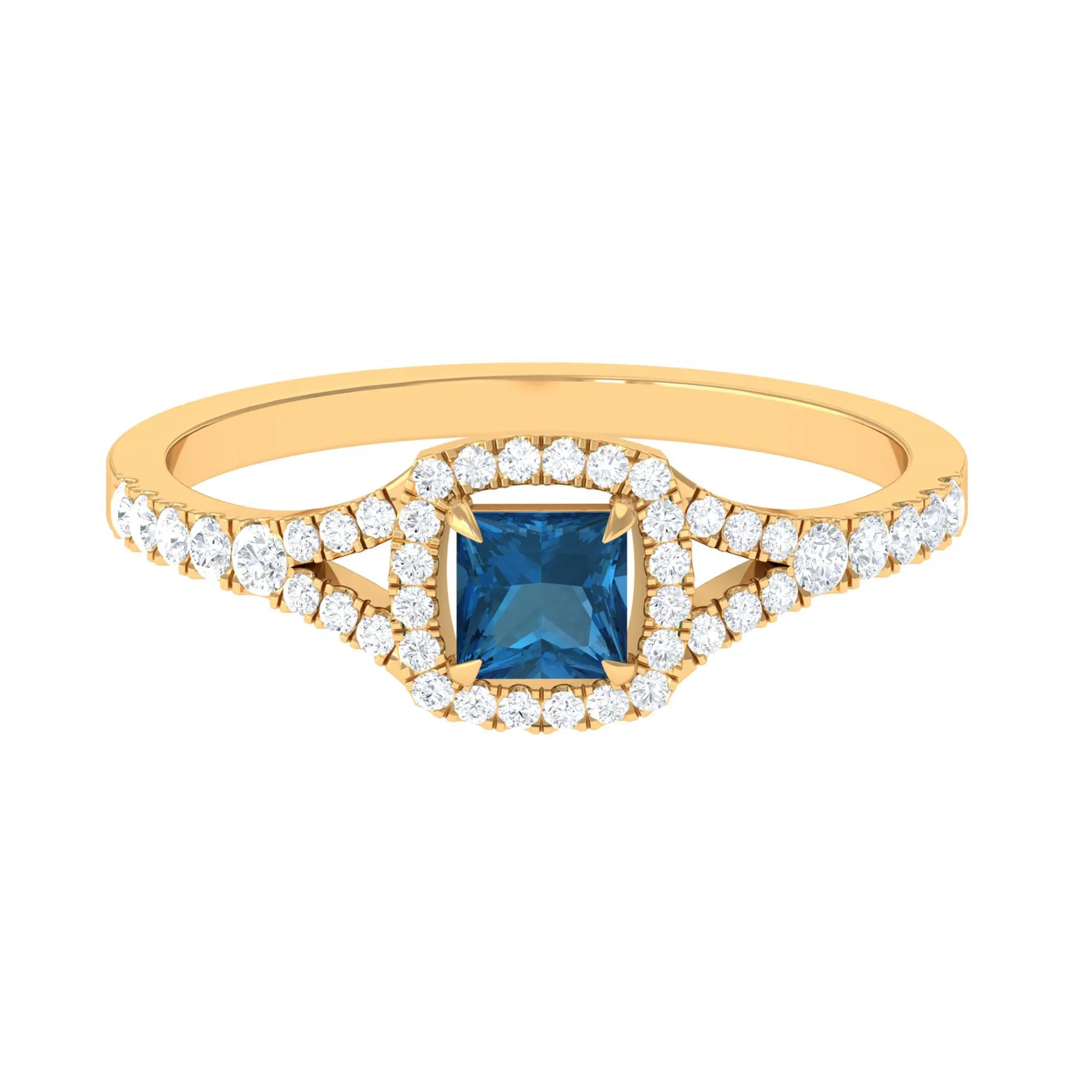 1 CT Designer London Blue Topaz and Diamond Accent Engagement Ring