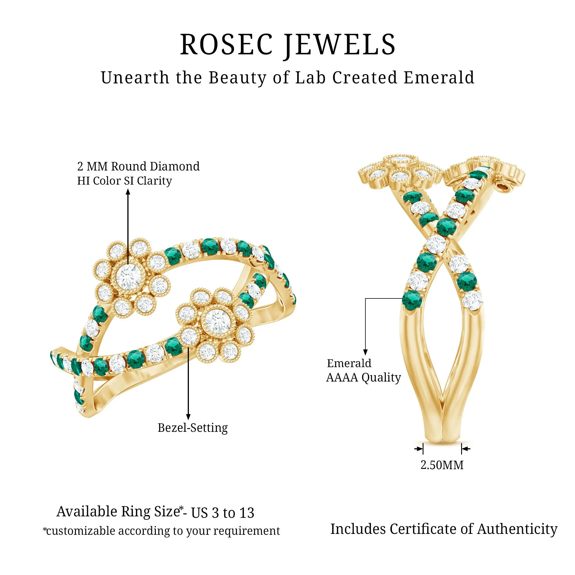 1 CT Floral Created Emerald and Diamond Cocktail Ring