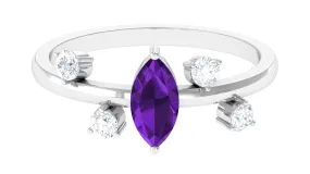 1 Ct Marquise Amethyst Engagement Ring with Scatter Diamond