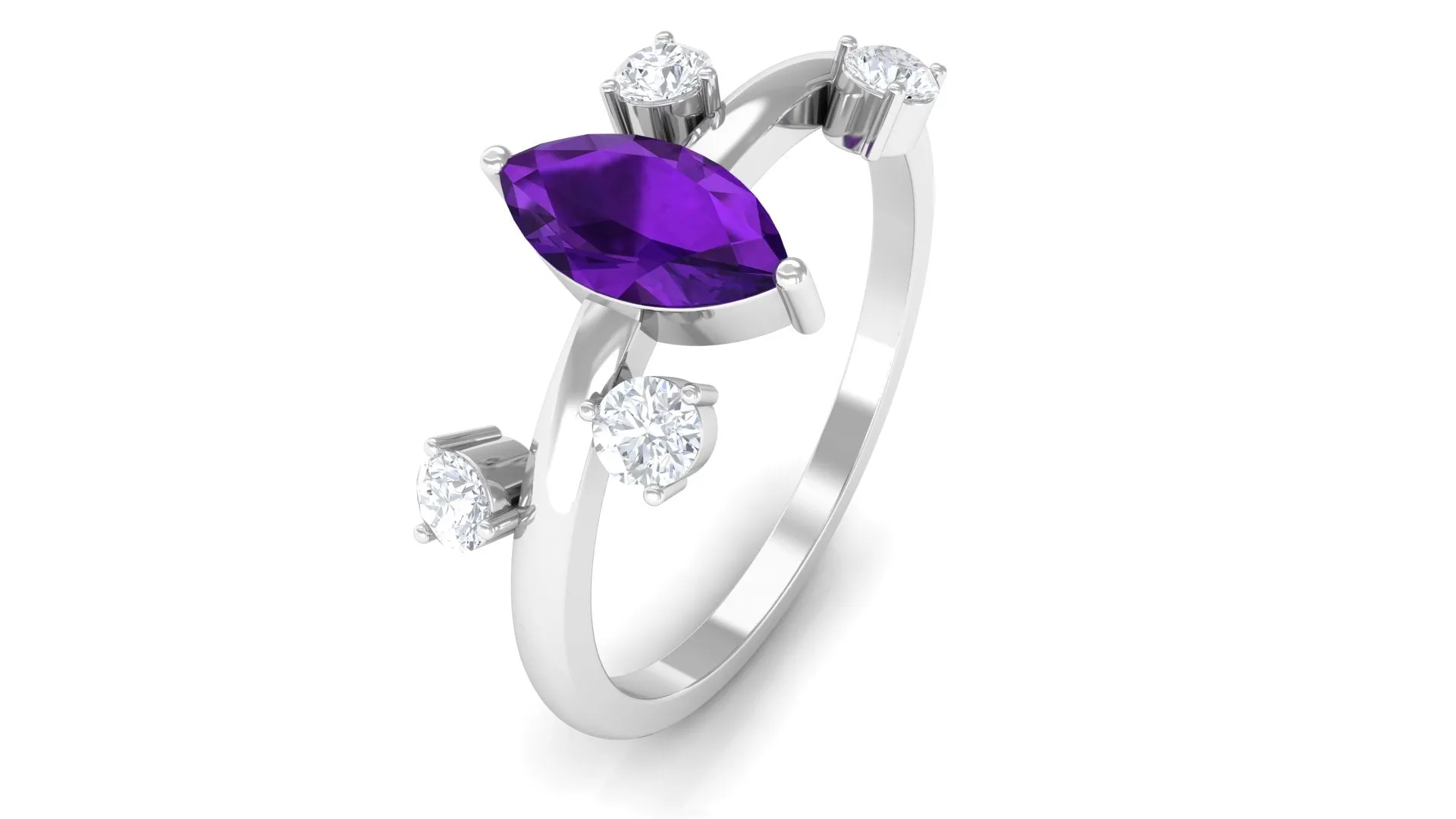 1 Ct Marquise Amethyst Engagement Ring with Scatter Diamond