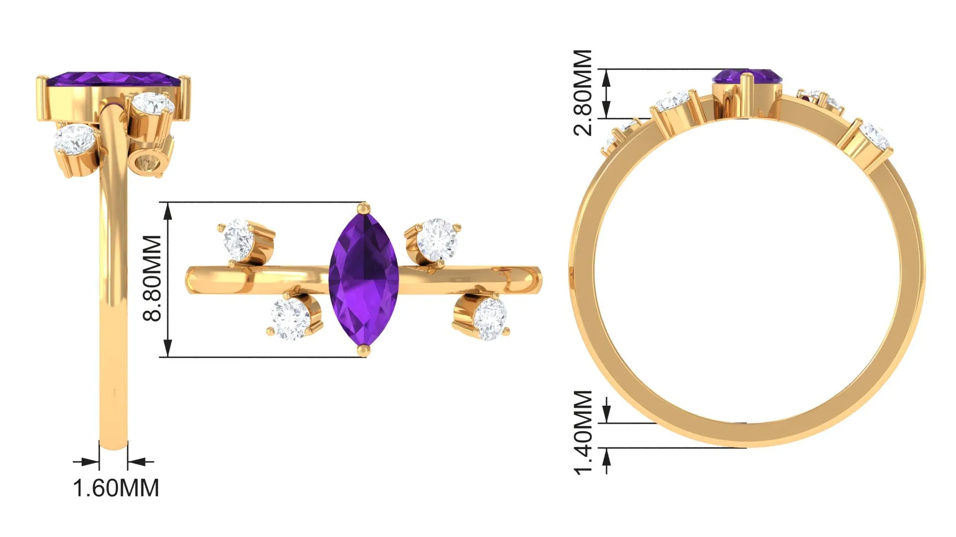 1 Ct Marquise Amethyst Engagement Ring with Scatter Diamond