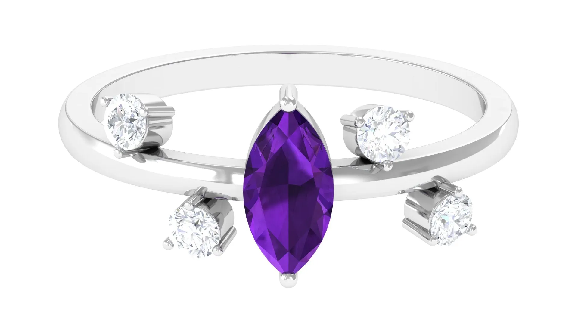 1 Ct Marquise Amethyst Engagement Ring with Scatter Diamond