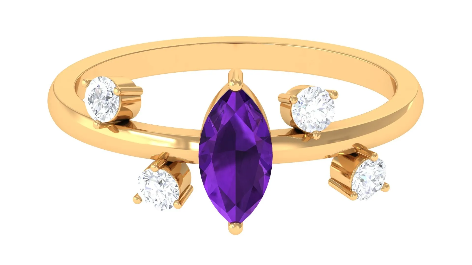 1 Ct Marquise Amethyst Engagement Ring with Scatter Diamond