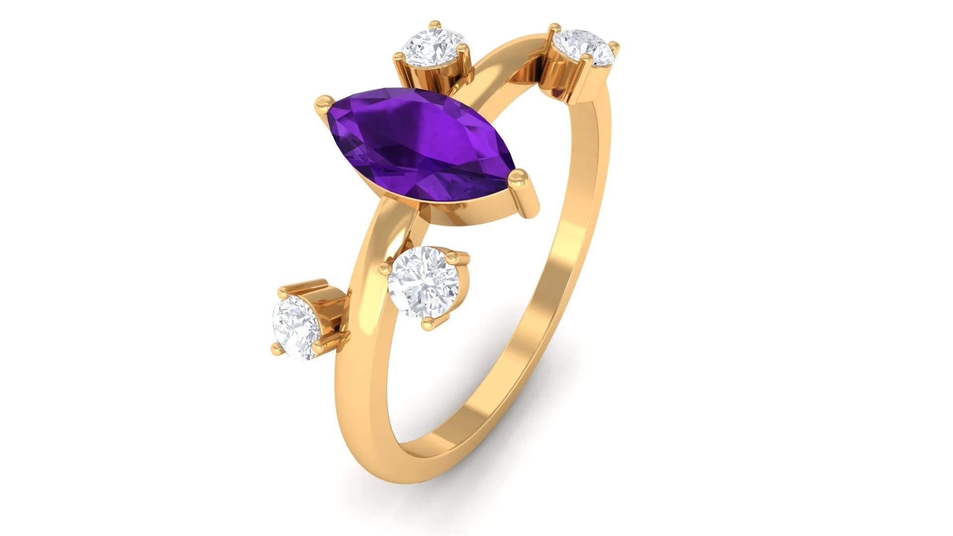 1 Ct Marquise Amethyst Engagement Ring with Scatter Diamond