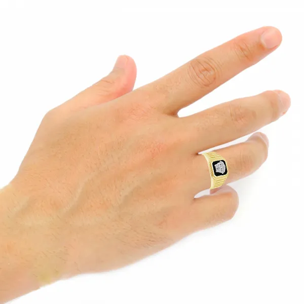 10K Yellow Gold Men's Medusa w/ Black Onyx Ring