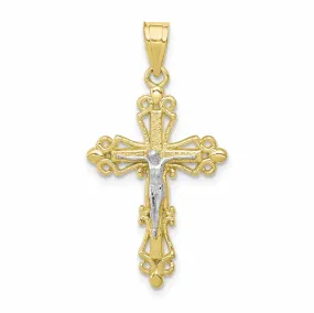 10k Yellow Rhodium Gold Crucifix Pendant