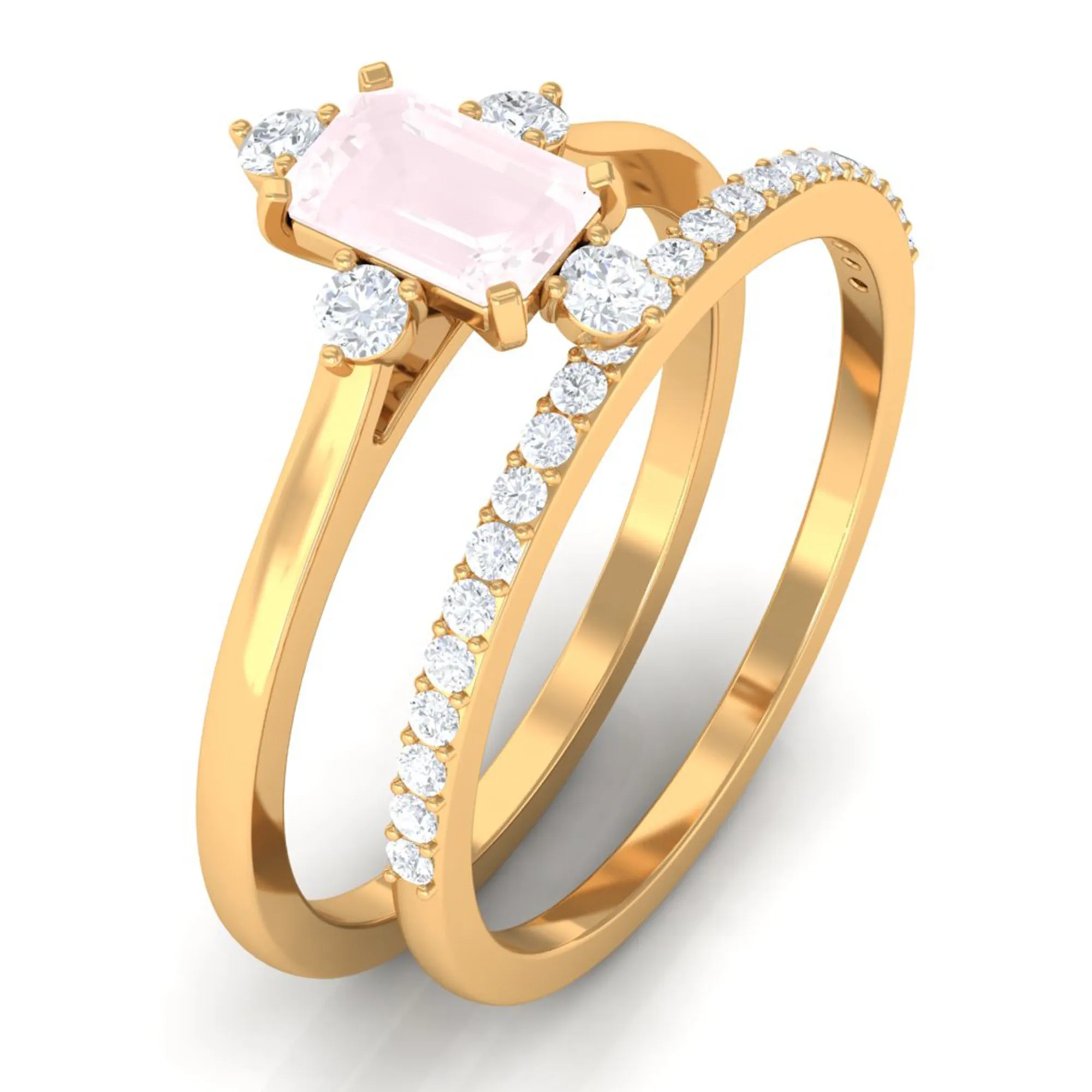 1.25 CT Real Rose Quartz and Diamond Ring Set