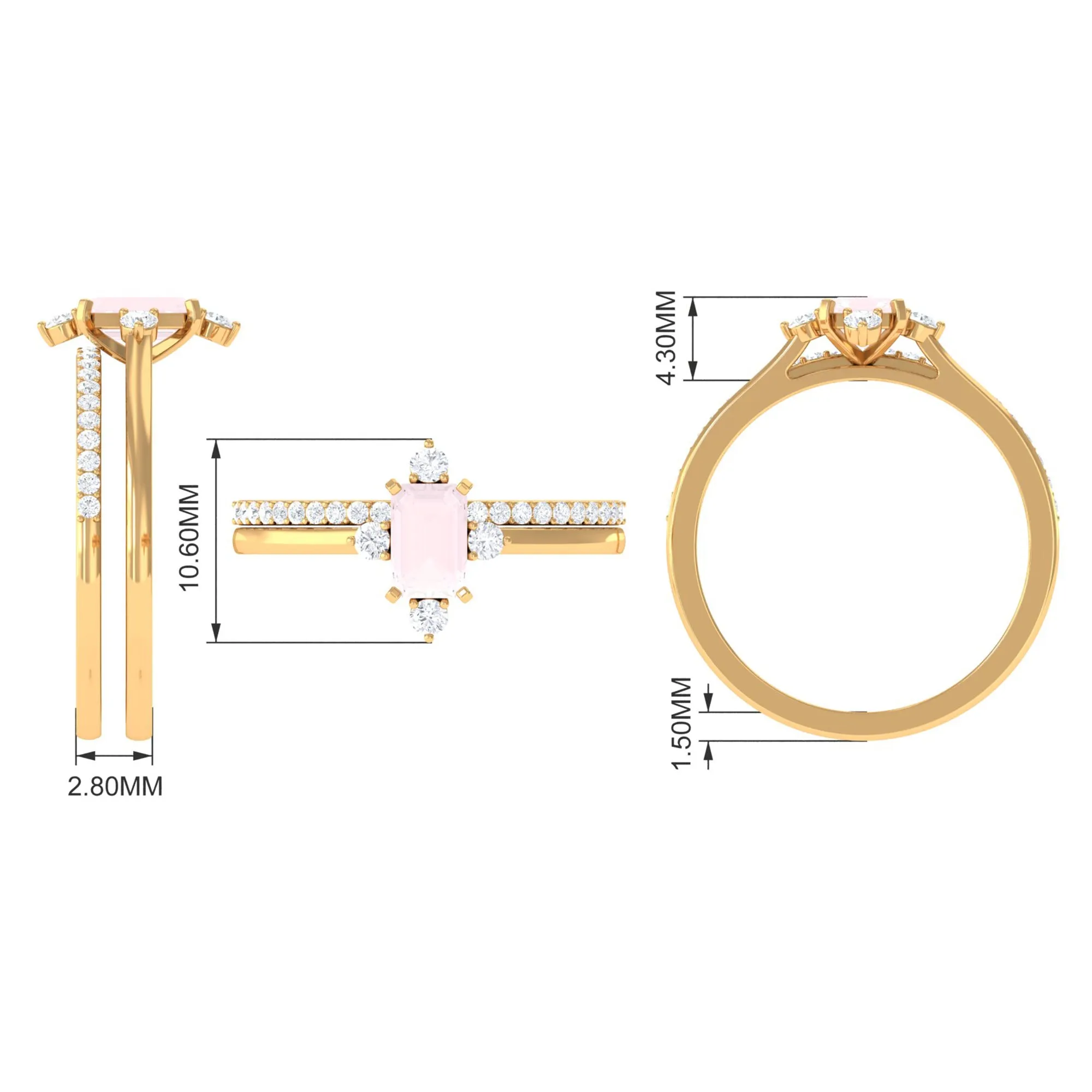 1.25 CT Real Rose Quartz and Diamond Ring Set