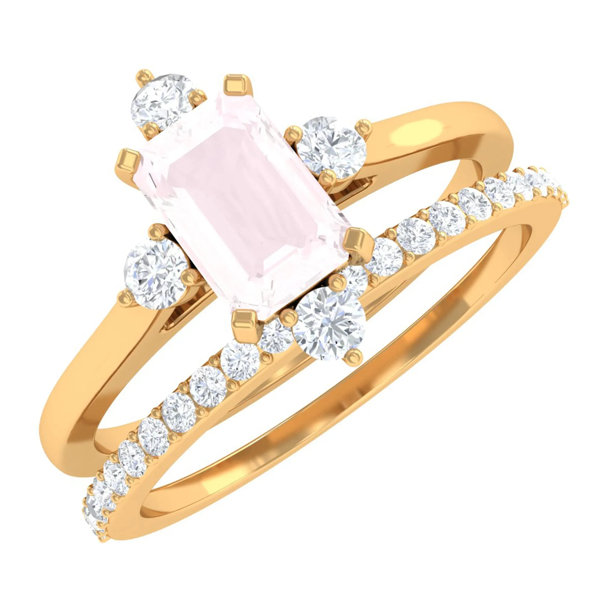 1.25 CT Real Rose Quartz and Diamond Ring Set