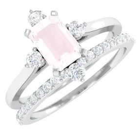 1.25 CT Real Rose Quartz and Diamond Ring Set