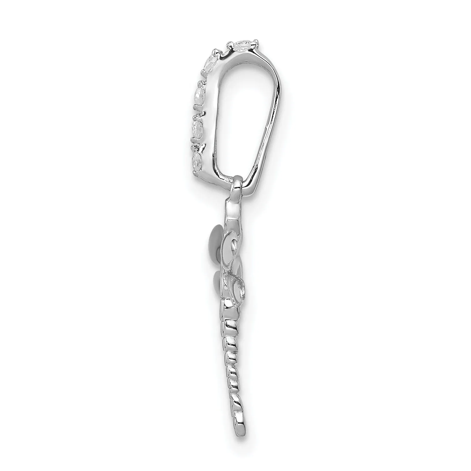 14k White Gold Polished Finish Open Back Blue and White 0.062CT Diamond Dragonfly Design Pendant