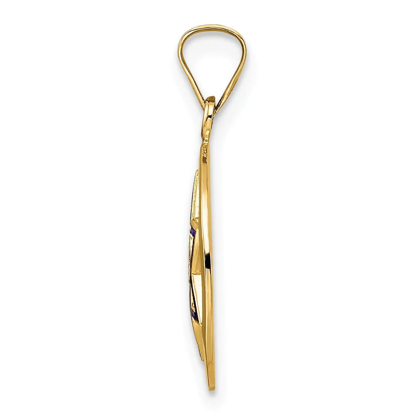 14K Yellow Gold Polished Blue Enamel Finish Star Of David Pendant