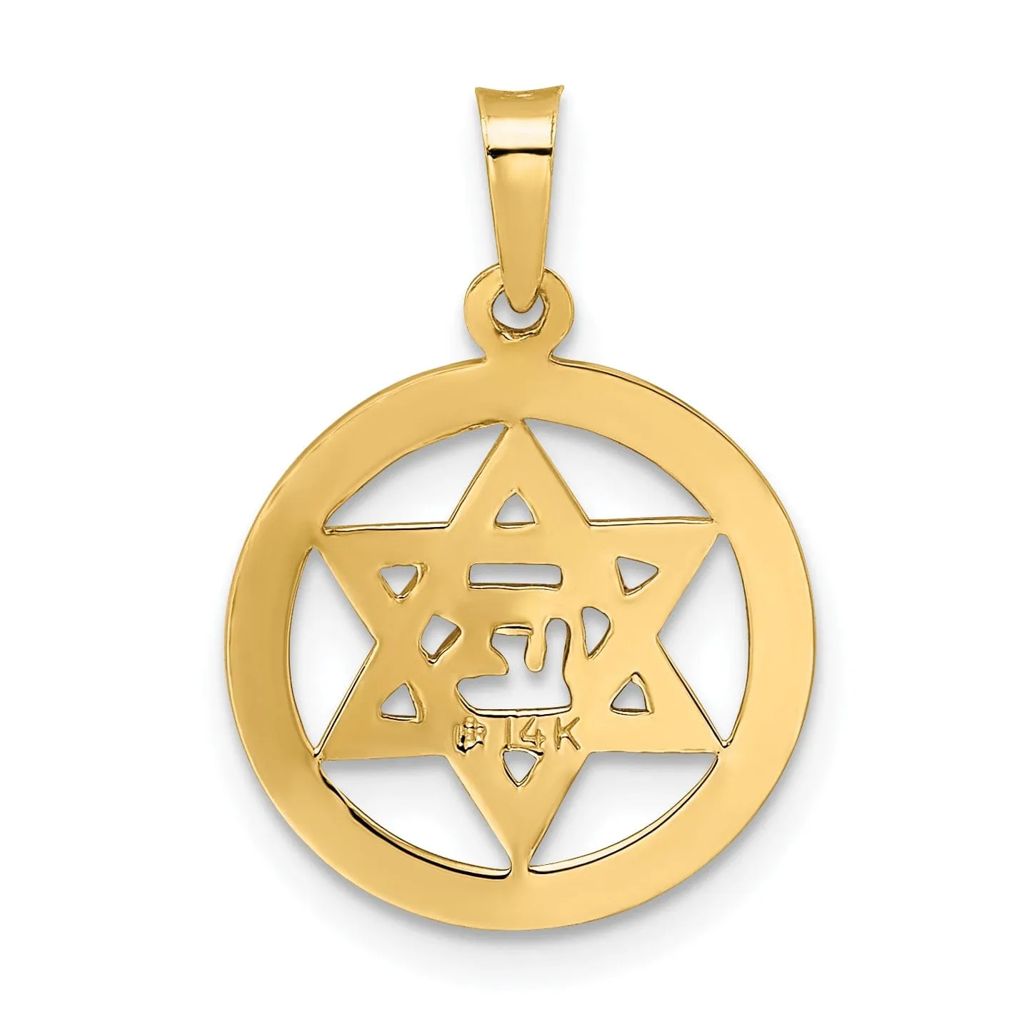 14K Yellow Gold Polished Blue Enamel Finish Star Of David Pendant