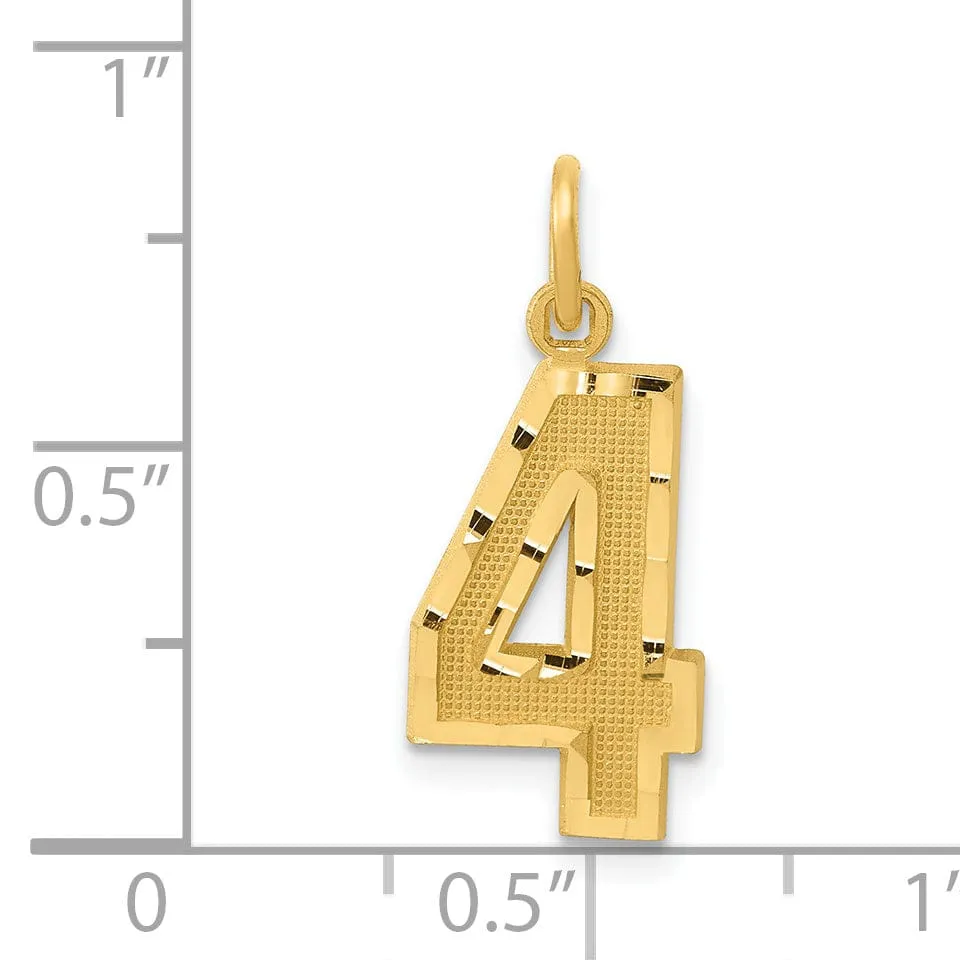 14K Yellow Gold Polished Diamond Cut Finish Medium Size Number 4 Charm Pendant