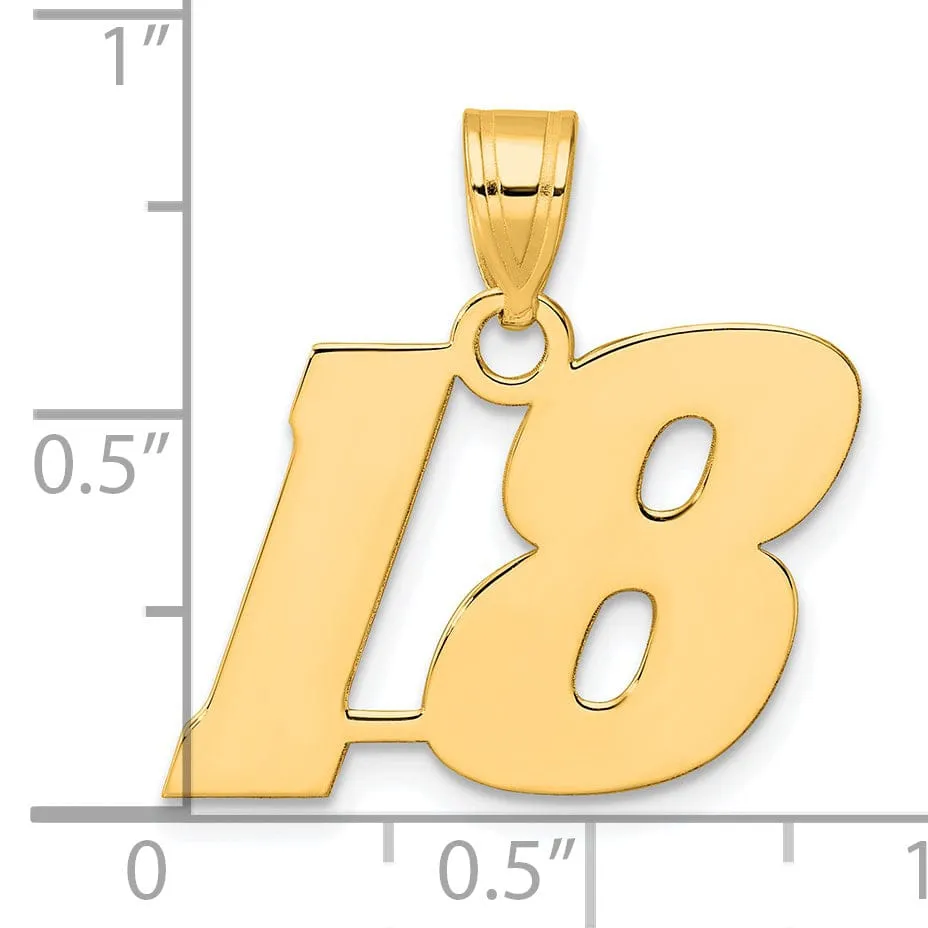 14k Yellow Gold Polished Finish Block Script Design Number 18 Charm Pendant