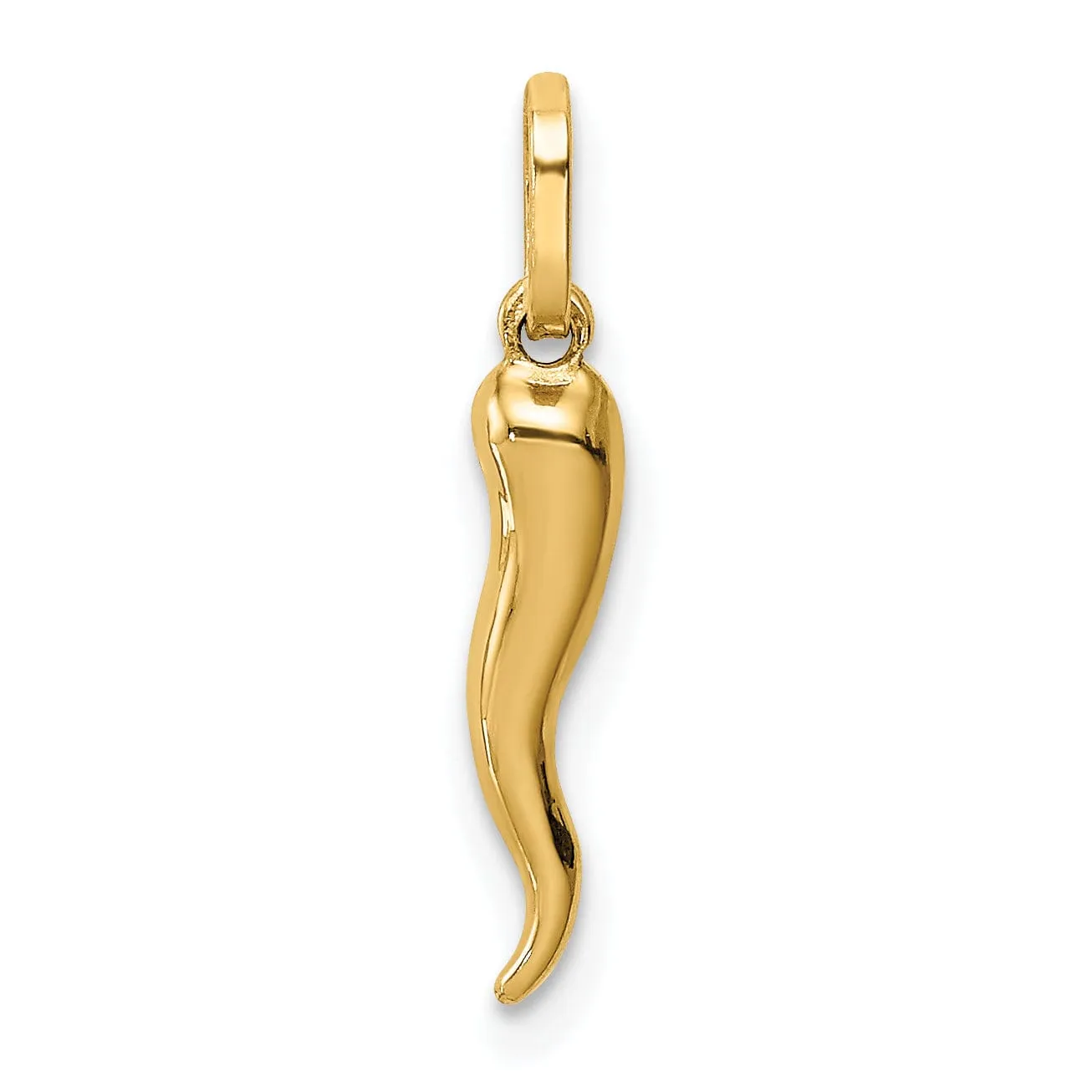 14k Yellow Gold Polished Finish Hollow 3-Dimensional Italian Horn Charm Pendant