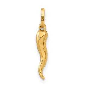 14k Yellow Gold Polished Finish Hollow 3-Dimensional Italian Horn Charm Pendant