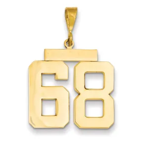 14k Yellow Gold Polished Finish Large Size Number 68 Charm Pendant