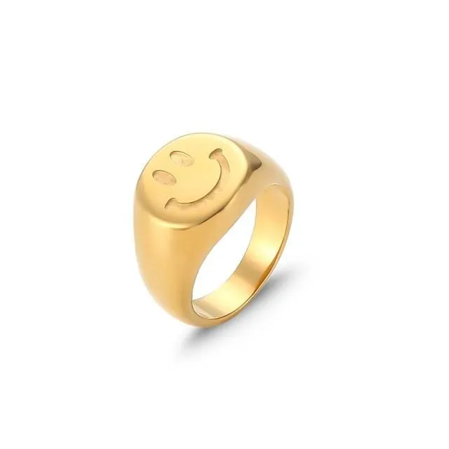 18K Gold Plated Smiley Face Ring