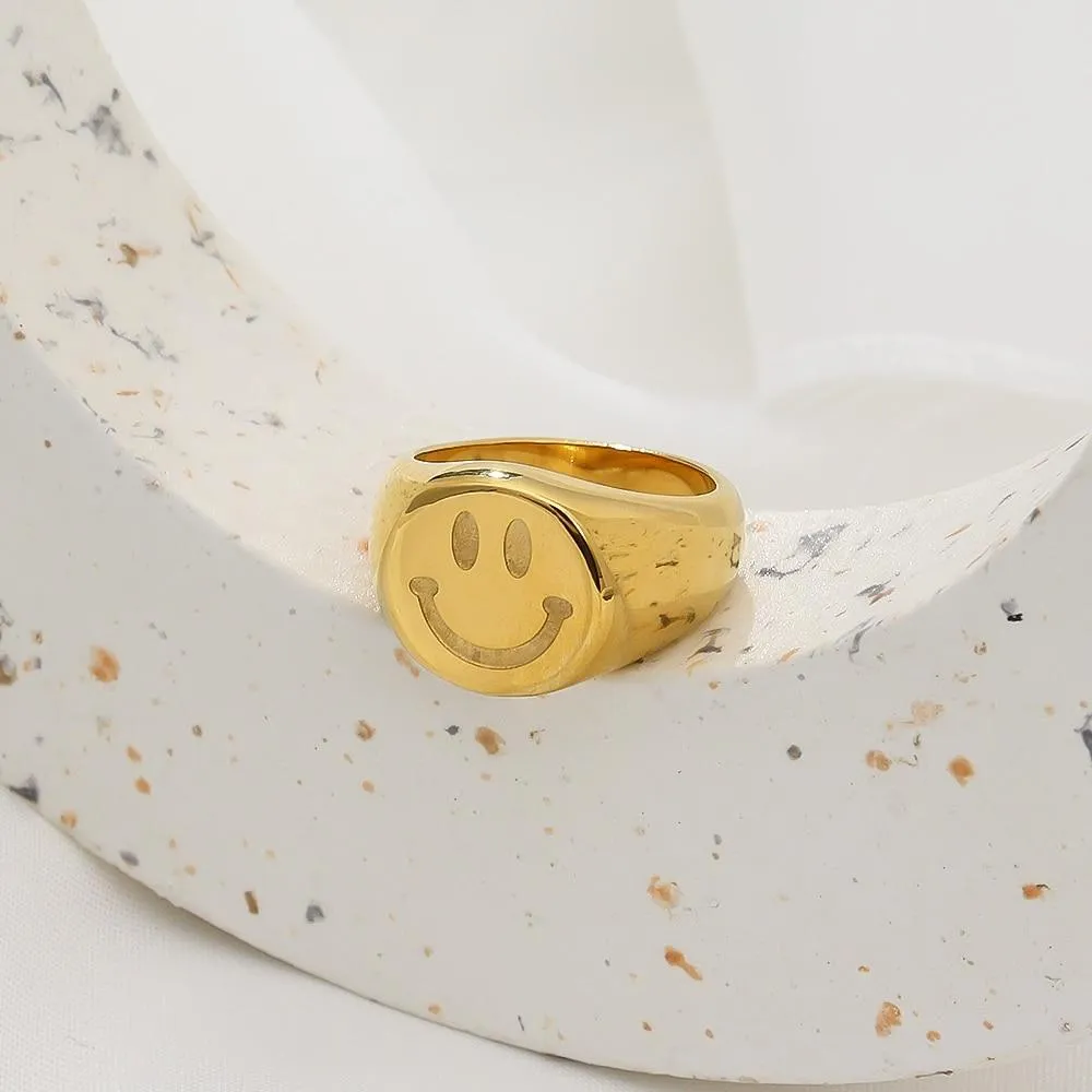 18K Gold Plated Smiley Face Ring