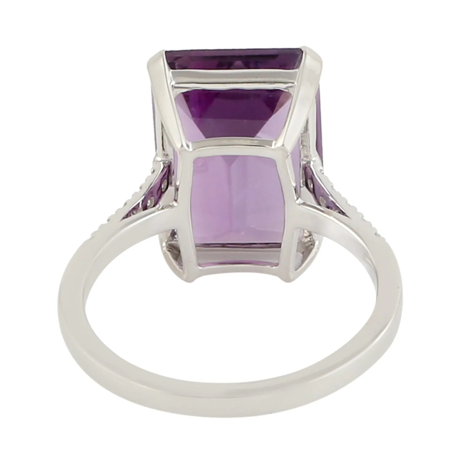 18k White Gold Amethyst Ring Diamond Handmade Jewelry