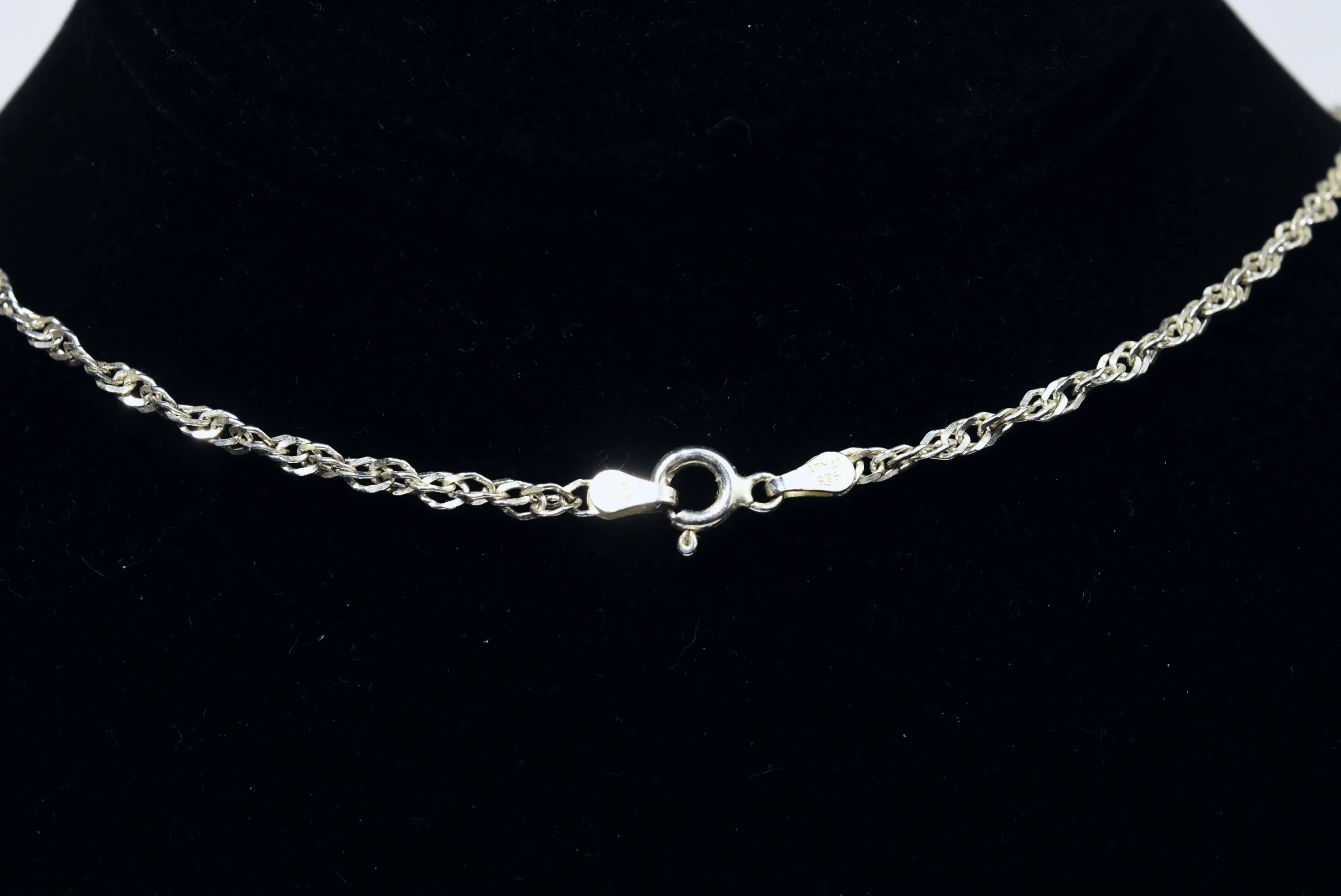 18k White Gold Plated Tiger's Eye Glass Pendant on Sterling Silver Italian Chain Necklace - 24"