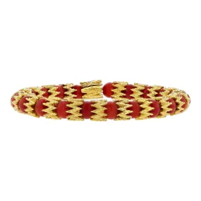 18K Yellow Gold Ox Blood Coral Bead Bracelet