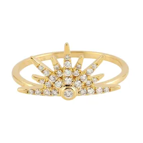 18k Yellow Gold Pave Diamond Star Brust Ring Women's Jewelry