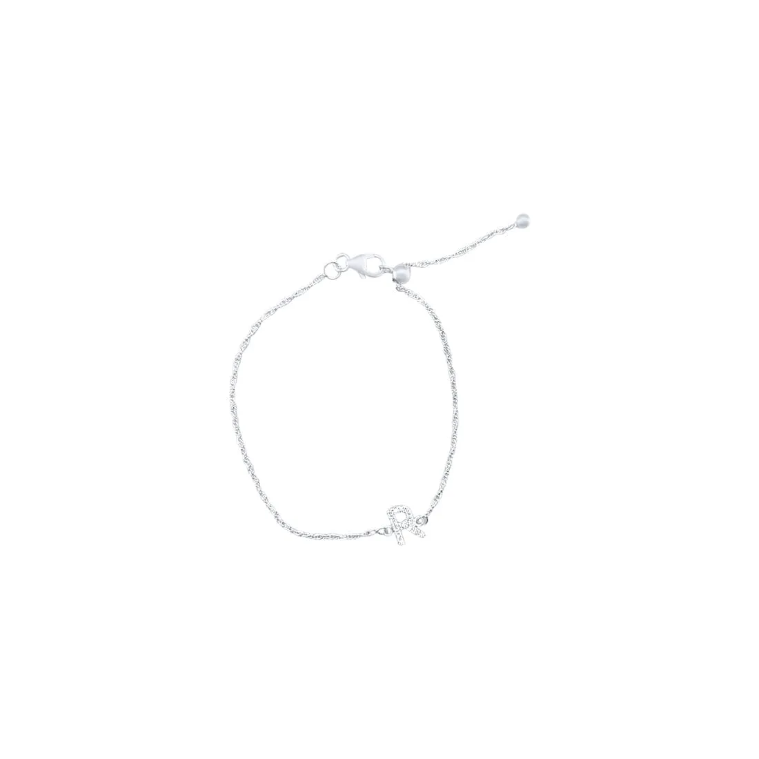 19cm Initial R Bracelet with Cubic Zirconia in Sterling Silver