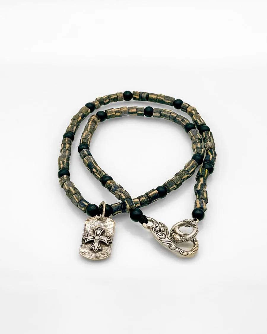 19th Century Vintage Glass, Onyx and Sterling Silver Necklace