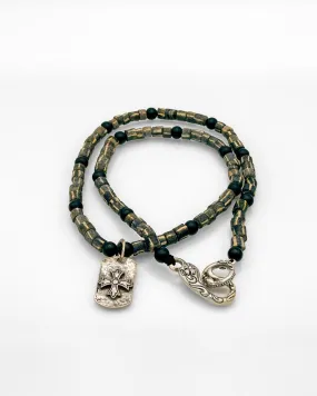 19th Century Vintage Glass, Onyx and Sterling Silver Necklace
