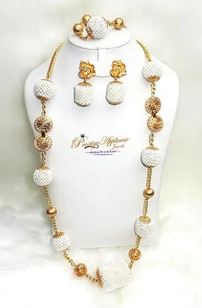 2 in 1 Long & Short Beads embelished with Gold Balls Bridal Party African Nigerian Jewellery Set