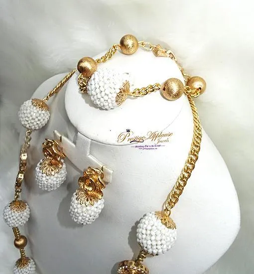 2 in 1 Long & Short Beads embelished with Gold Balls Bridal Party African Nigerian Jewellery Set