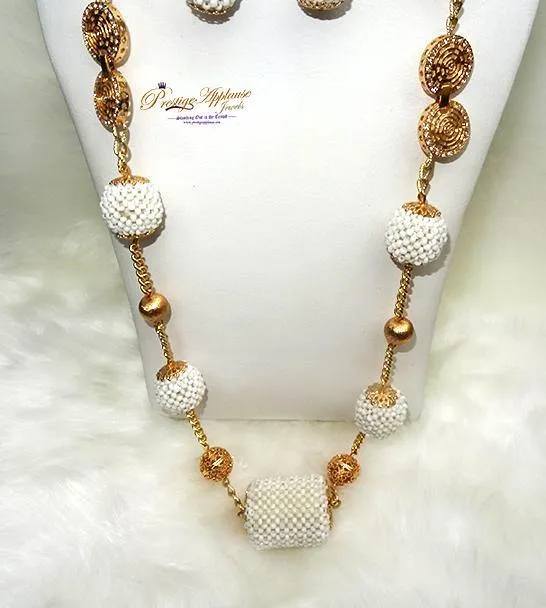 2 in 1 Long & Short Beads embelished with Gold Balls Bridal Party African Nigerian Jewellery Set